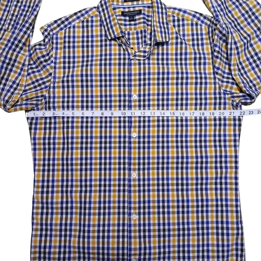 Banana Republic Grant Fit Blue and Yellow Button Down Shirt Size L